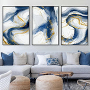Blue Gold Abstract Canvas Wall Art Set 3 60x40cm Prints