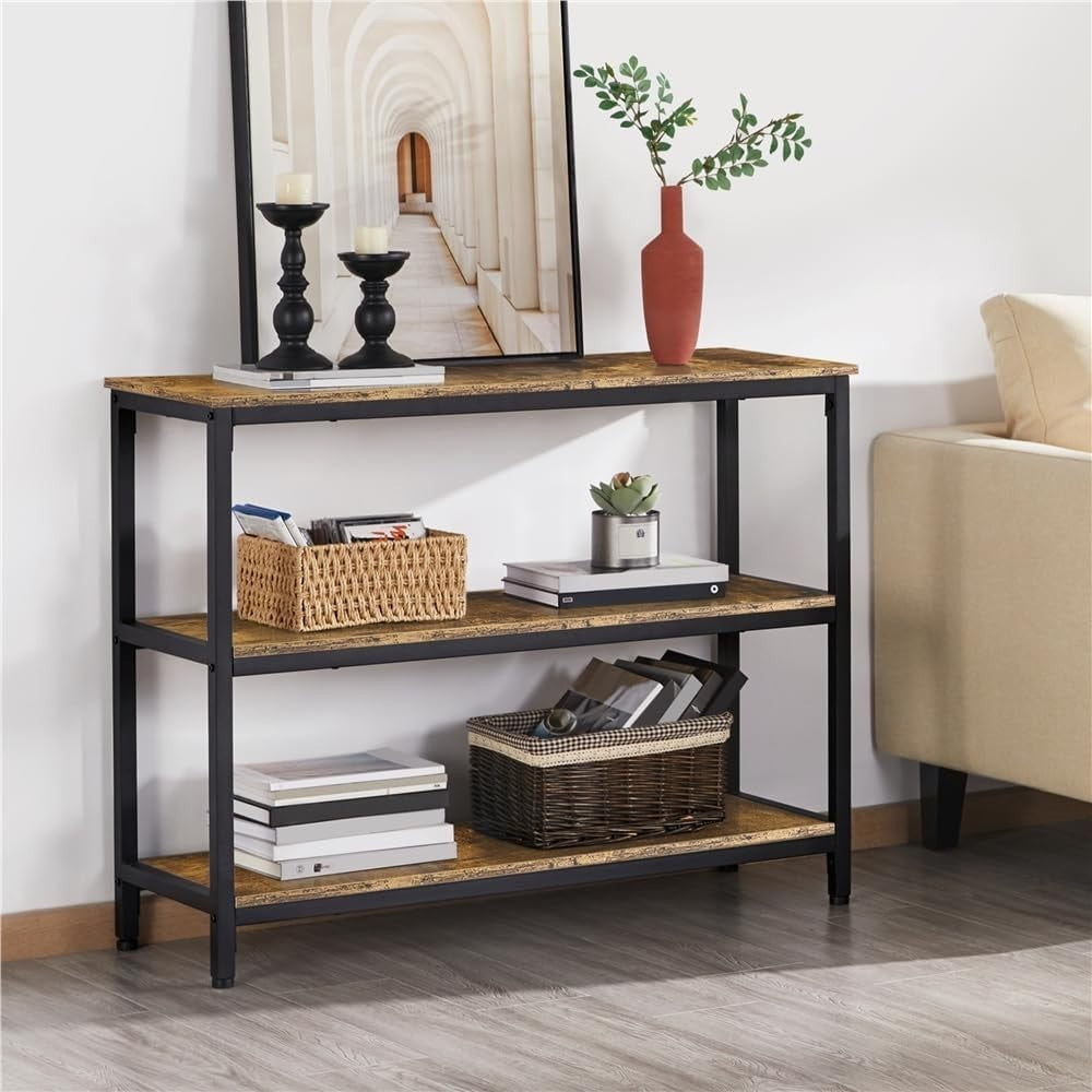 Industrial 3-Tier Console Table with Storage Shelves, 101x35x80cm