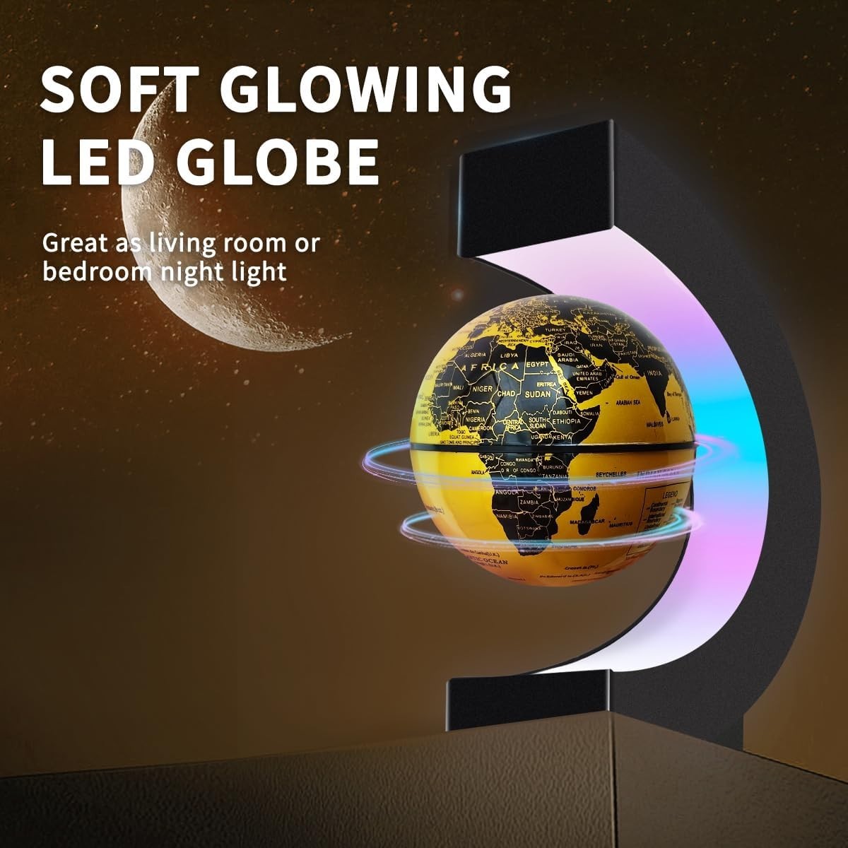 Magnetic Levitating Globe Golden LED Floating Desk Tech Gadget Lamp