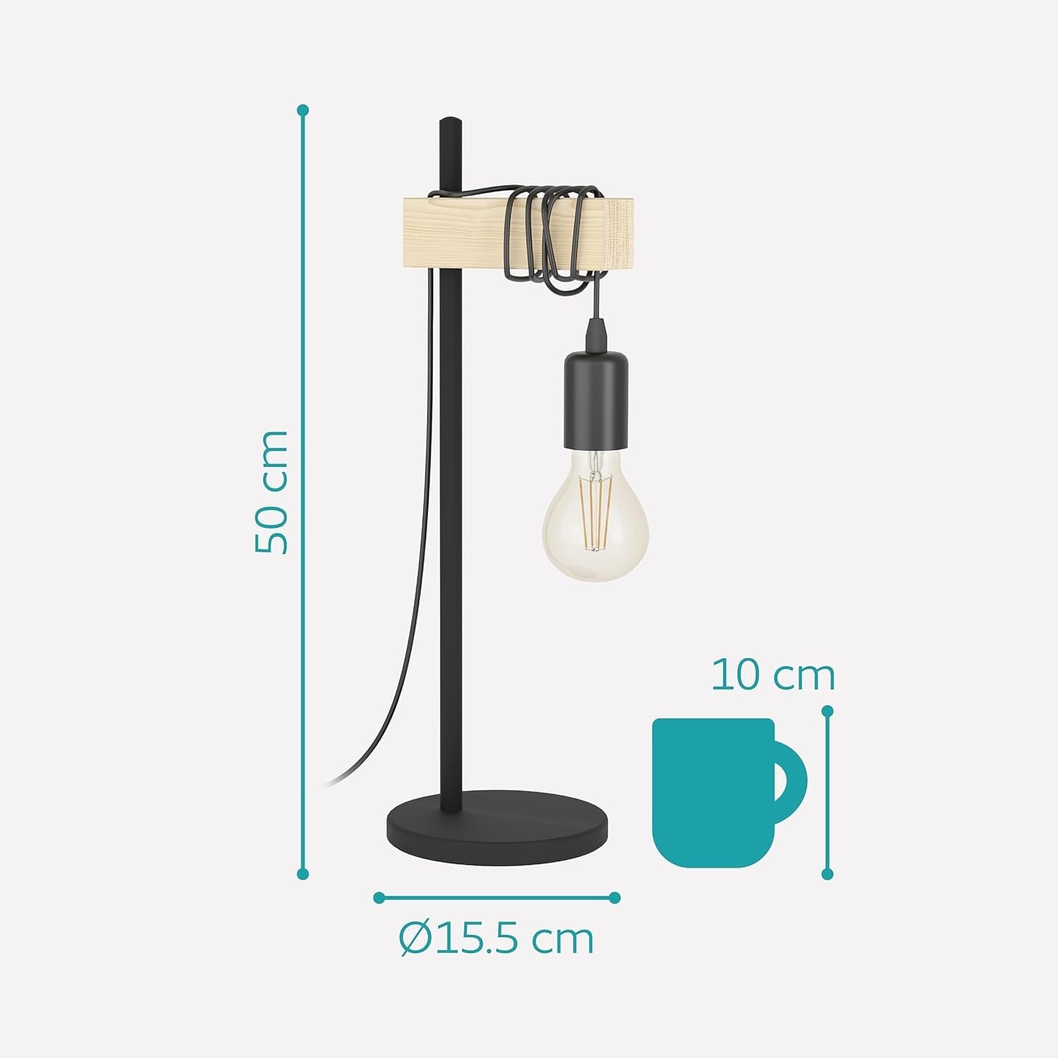Vintage Industrial Table Lamp Wood & Steel Bedside Light E27 Switch