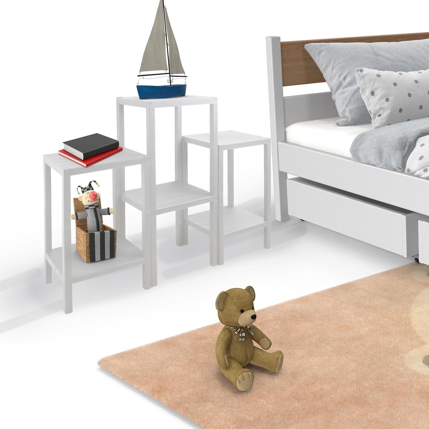 6 Tier White Side End Table – Sturdy Storage Shelf for Narrow Spaces