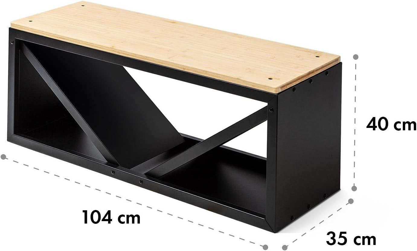 Wood Firewood Storage Bench with Bamboo Top, Durable Steel, Indoor & Outdoor