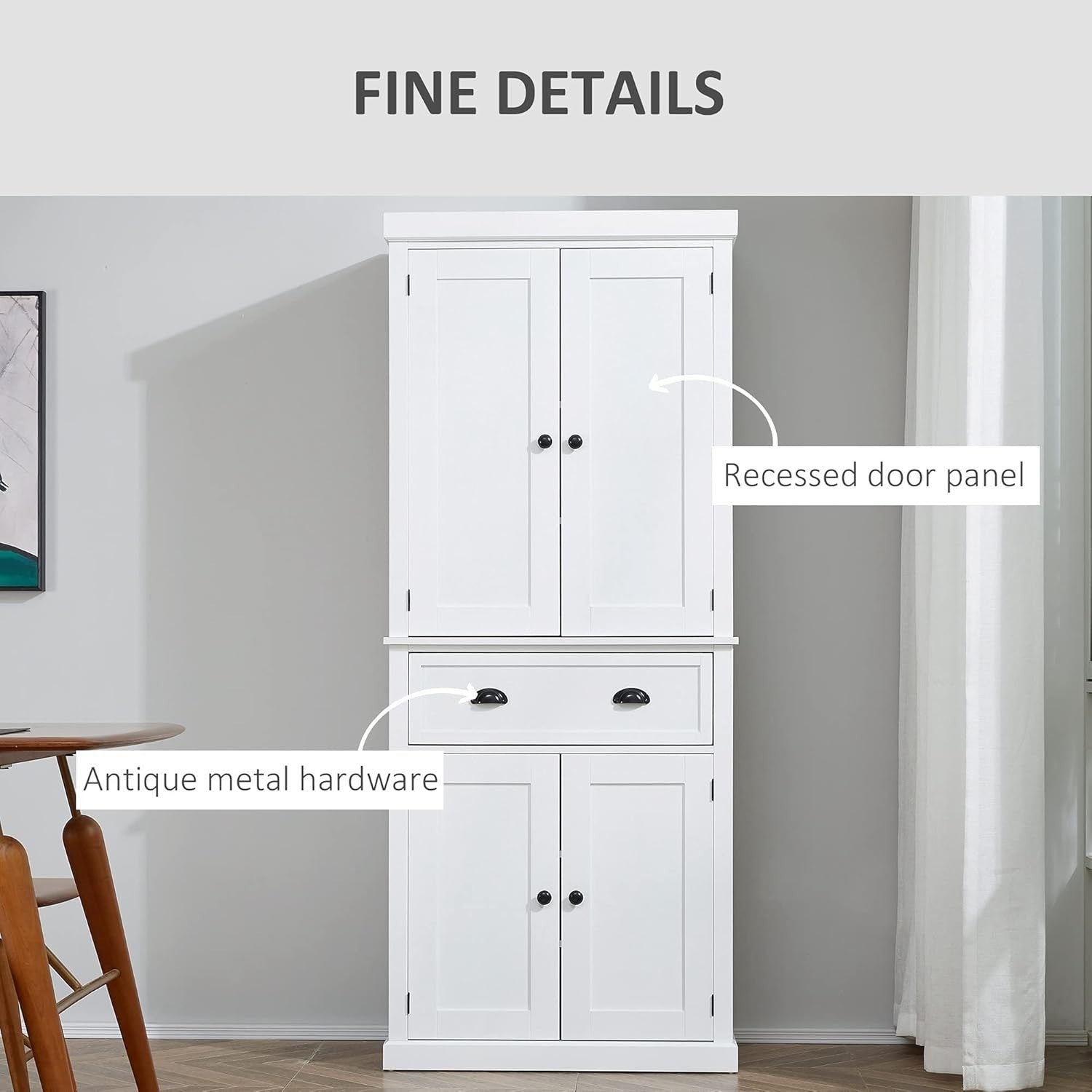 White Tall Kitchen Cupboard 184cm Pantry Storage Cabinet Shelves Drawer