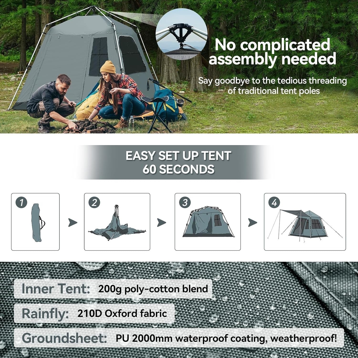 4 Person Pop Camping Tent Waterproof UV Dome w Sunshade