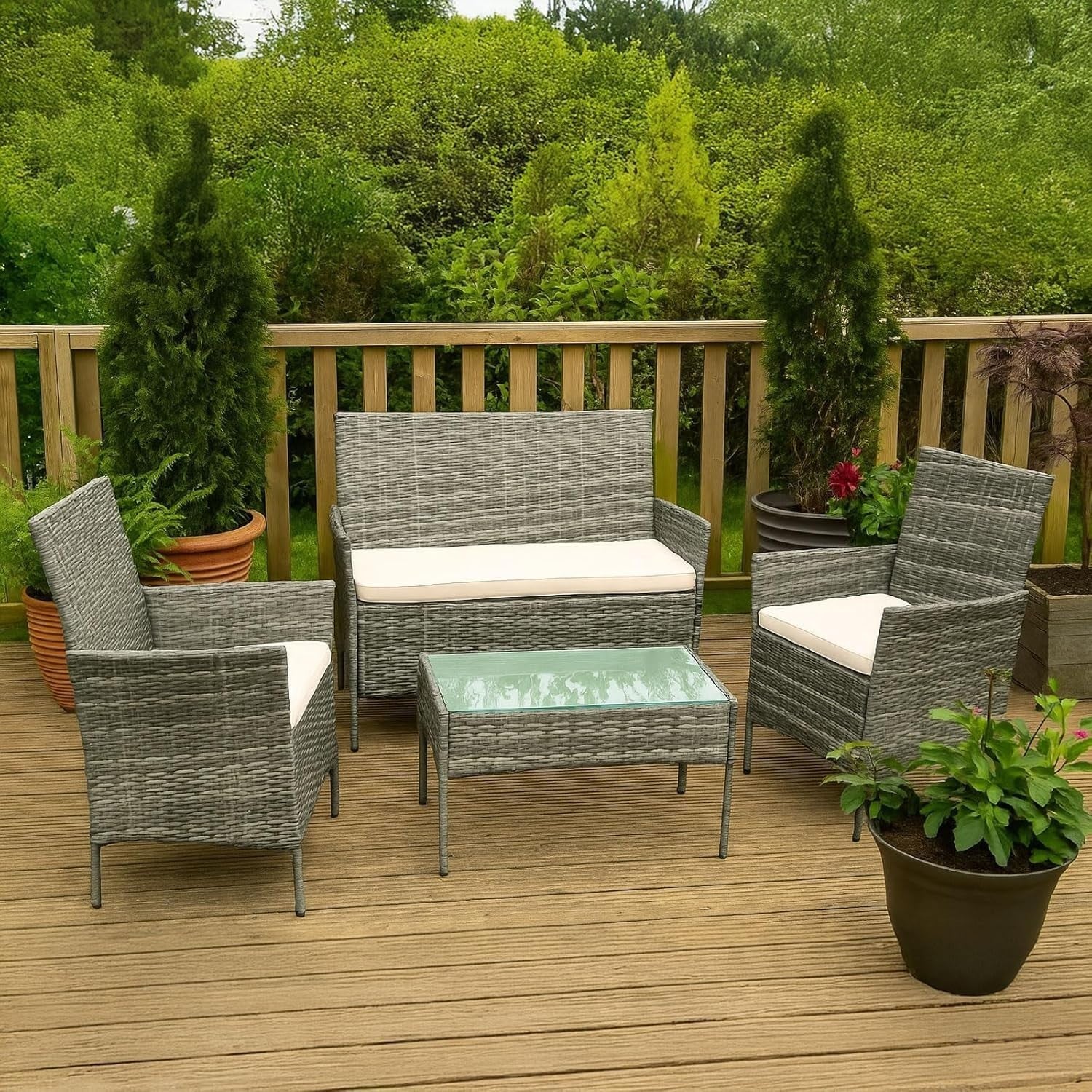 4pc Rattan Garden Furniture Set Patio Sofa Chairs Table Grey Outdoor