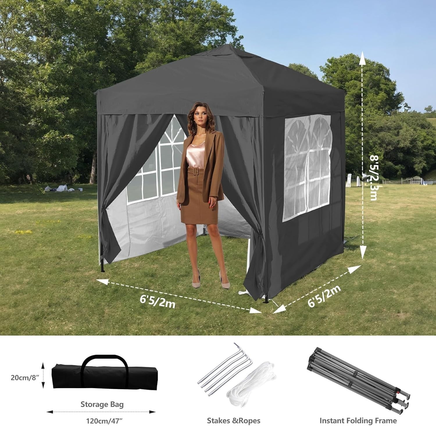 3x3M Grey Pop Up Gazebo with 4 Removable Sidewalls Waterproof Outdoor Party Tent