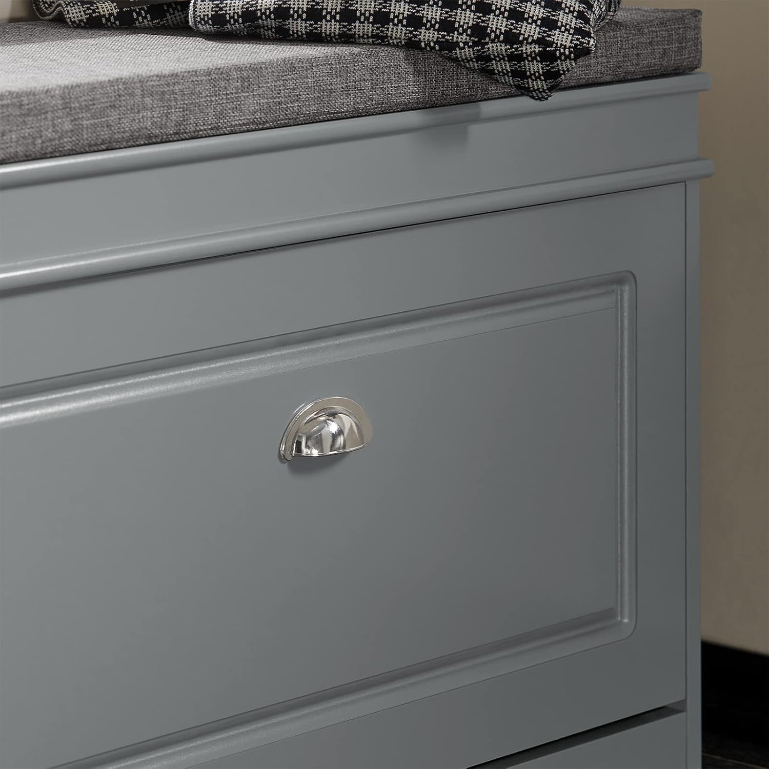 Compact Shoe Storage Bench with Flip Drawer & Cushion, 150kg Load Grey