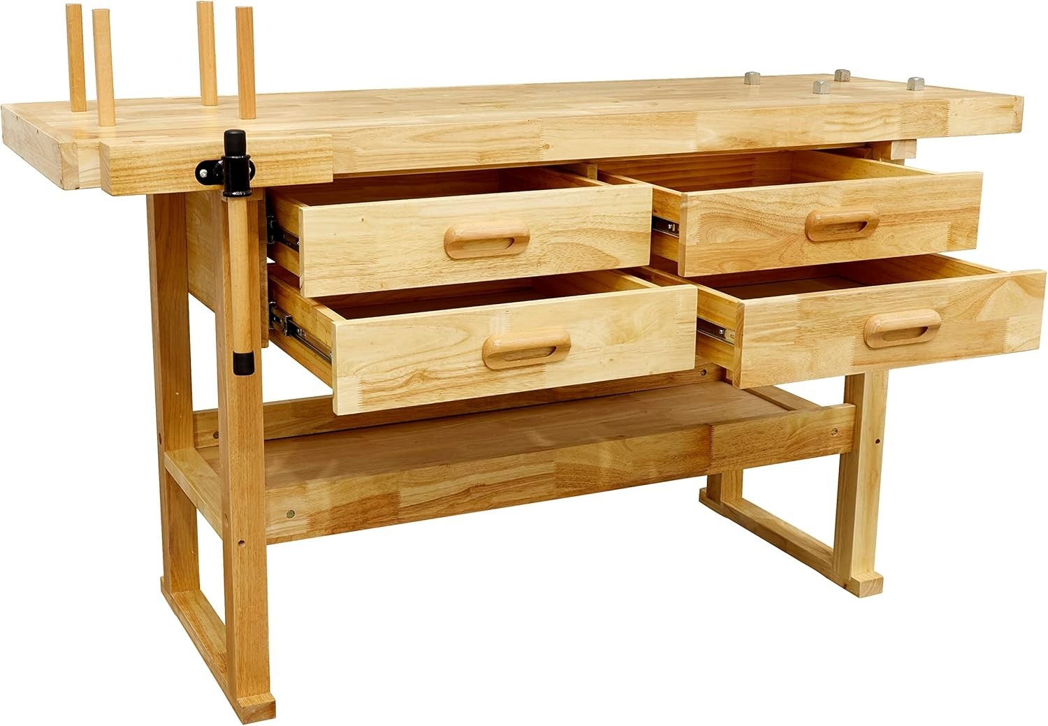 Woodworking Bench Rubberwood 4 Drawers Front Vice 1520x620x820mm