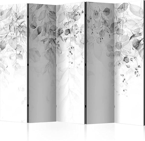 Grey Leaf 5 Panel Room Divider 225x172cm Double Sided Folding Screen