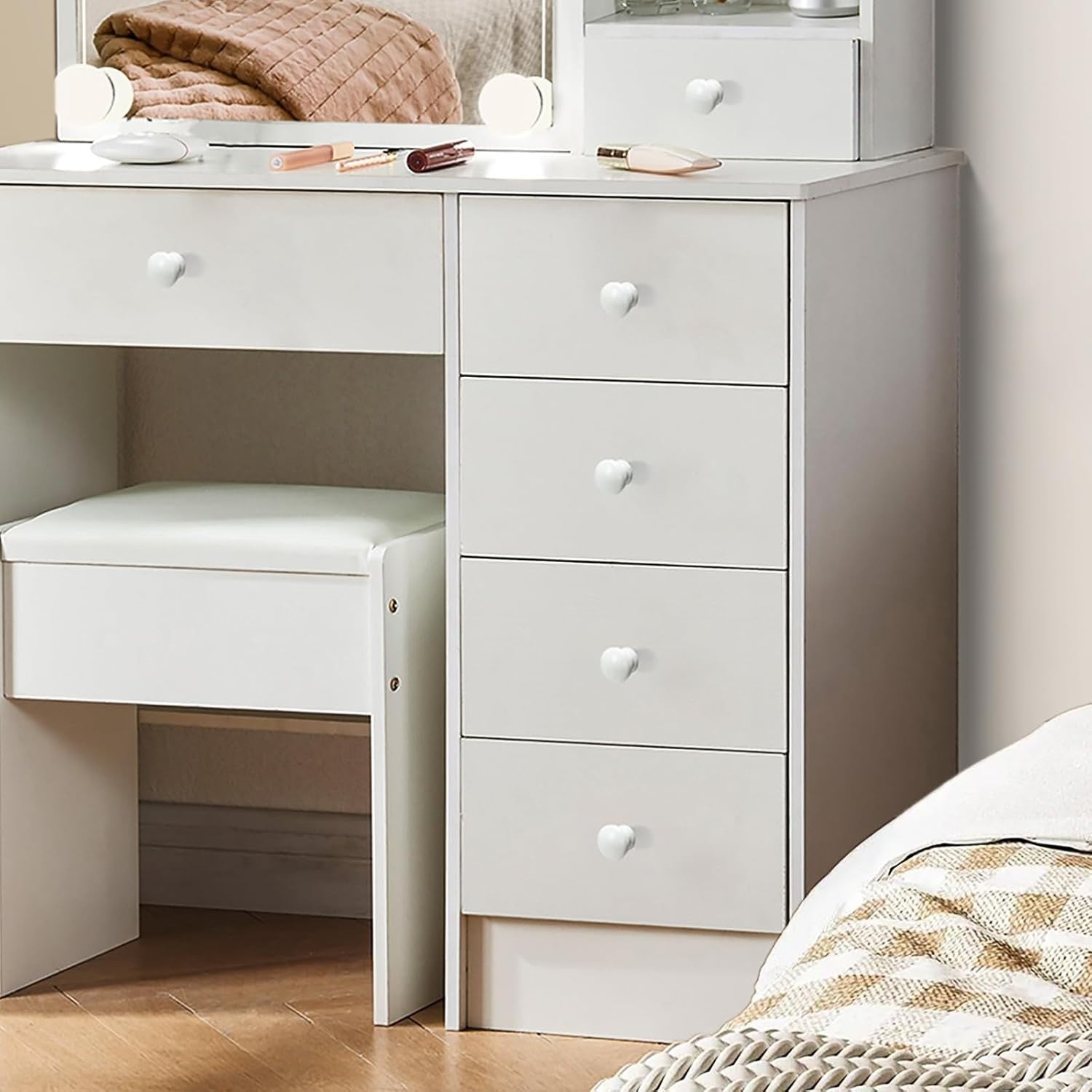 White Dressing Table Vanity Desk with Lighted Mirror 6 Drawers & Stool