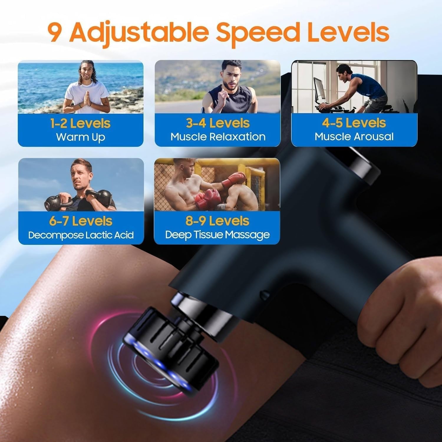 Hot & Cold Massage Gun Deep Tissue Muscle Relief 9 Heads Quiet Cordless
