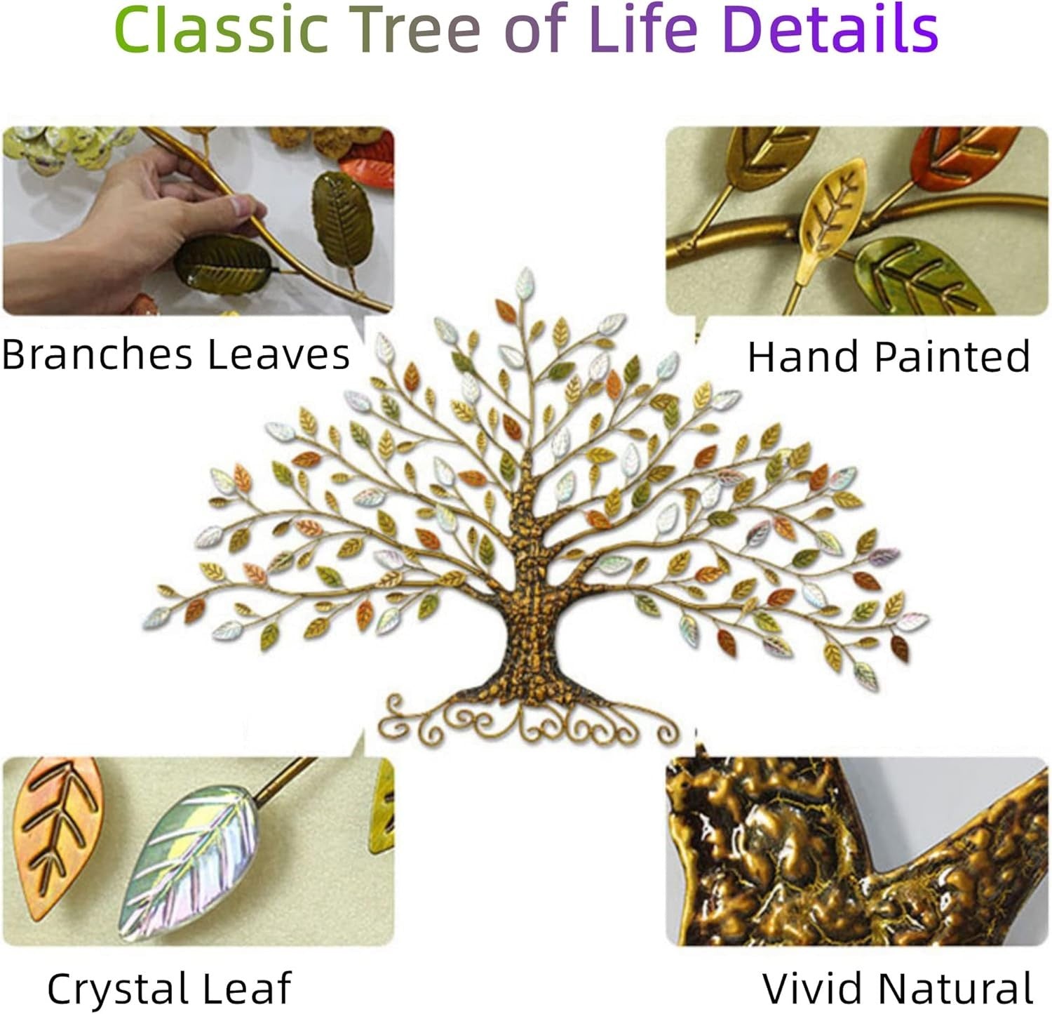 Large Tree of Life Metal Wall Art 3D Iron 77x45cm