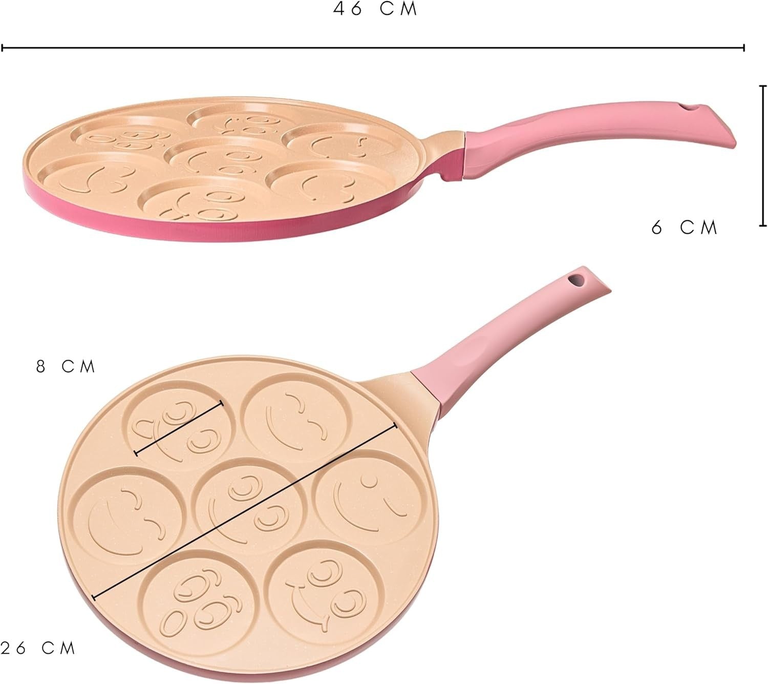 Pink 7 Smiley Pancake Pan 26cm Non-Stick Crepe Maker Induction Safe Soft Grip