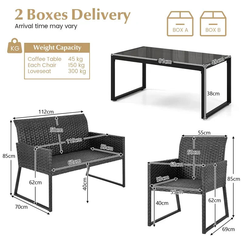 4-Piece Rattan Garden Furniture Set Outdoor Weatherproof Sofa Chairs Table