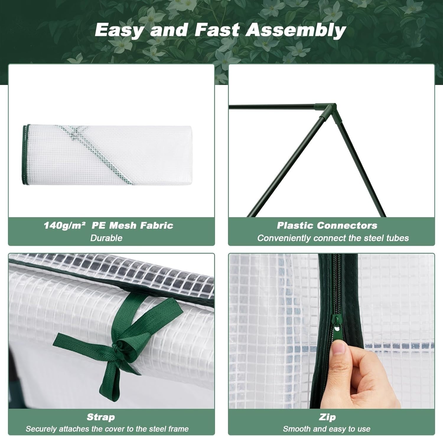 Large Mini Garden Greenhouse 180x90x90cm White PE Cover with Roll-Up Windows