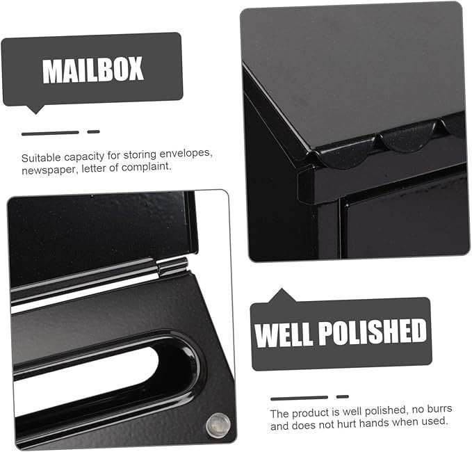 Lockable Wall Mount Mailbox Black Iron Vintage Post Box for Home Office Letters