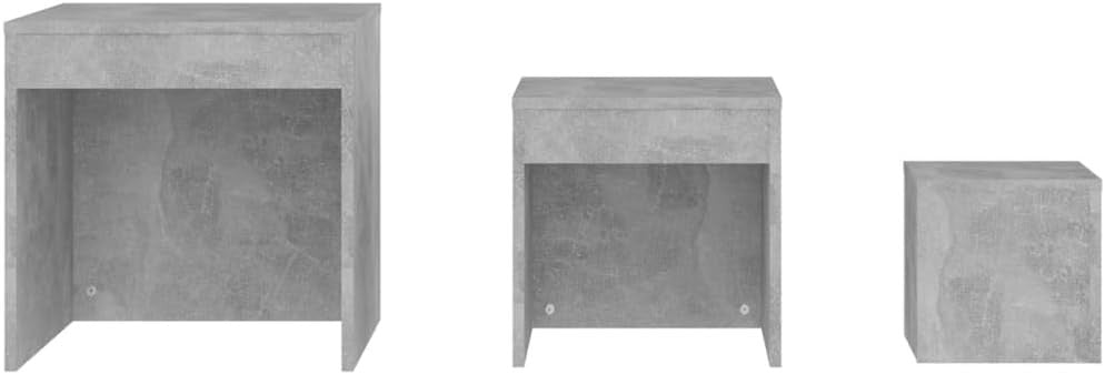 3pc Nesting Tables Set Concrete Grey Industrial End Side Coffee Nightstand