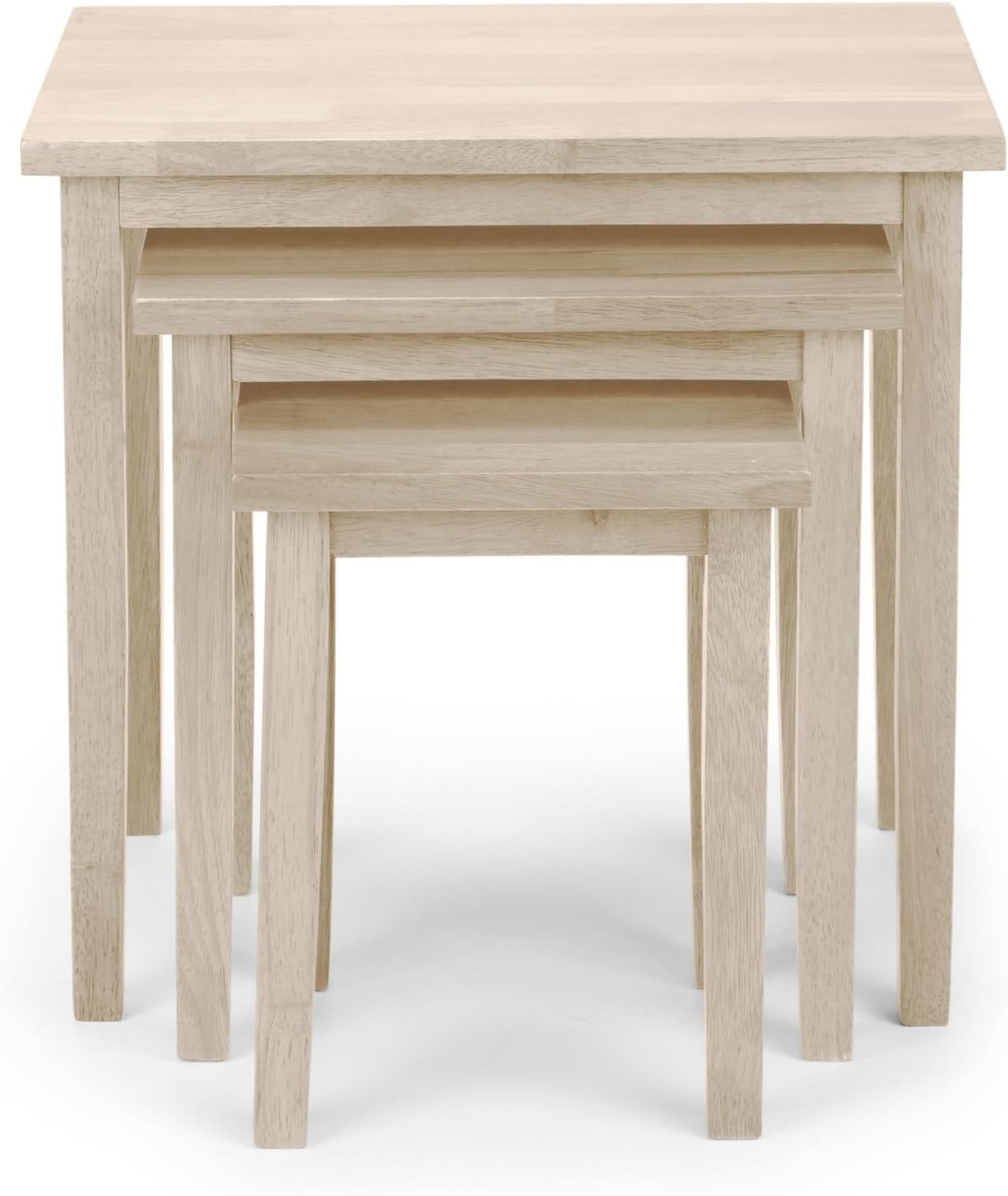 Nest of 3 White Wash Wood Coffee Side Tables Mid-Century Modern Stacking Set