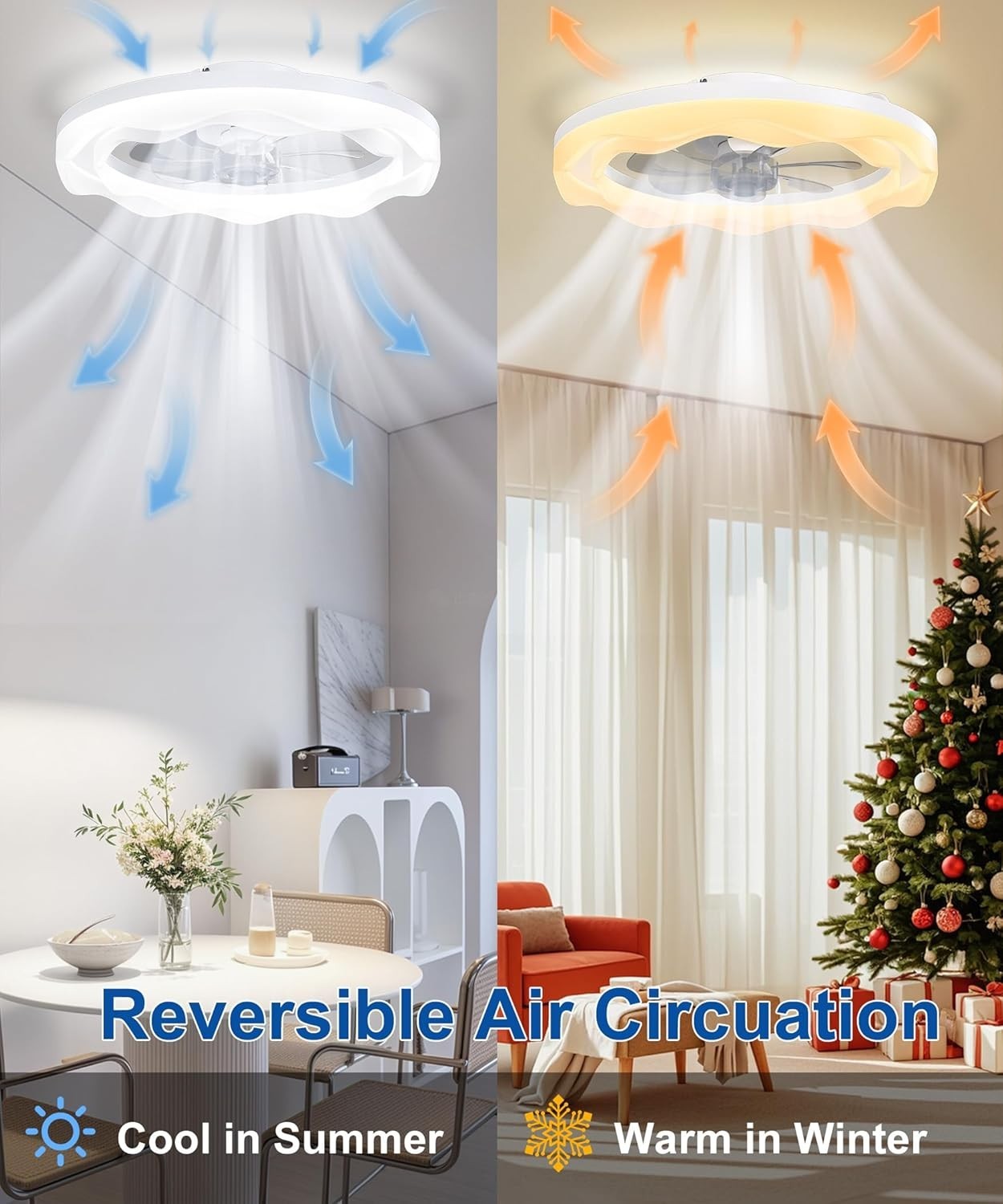 20" Ceiling Fan Light, 6 Speeds, Dimmable, Reversible, App & Remote