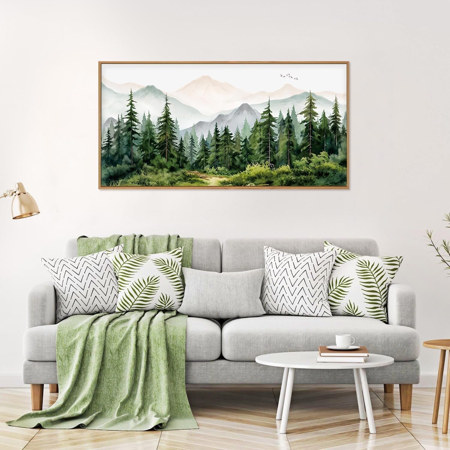 Forest Mountain Canvas Wall Art Framed Watercolor Nature Landscape Print 20x40