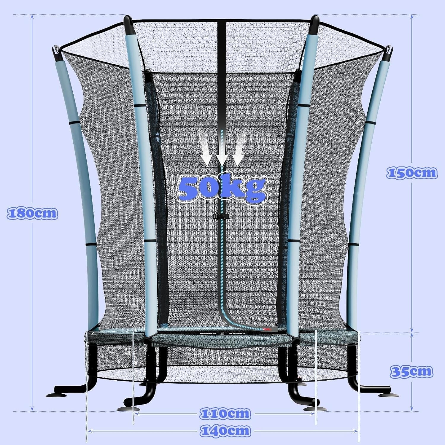 55in Kids Trampoline Enclosed Safe Jump Anti Slip Indoor Outdoor