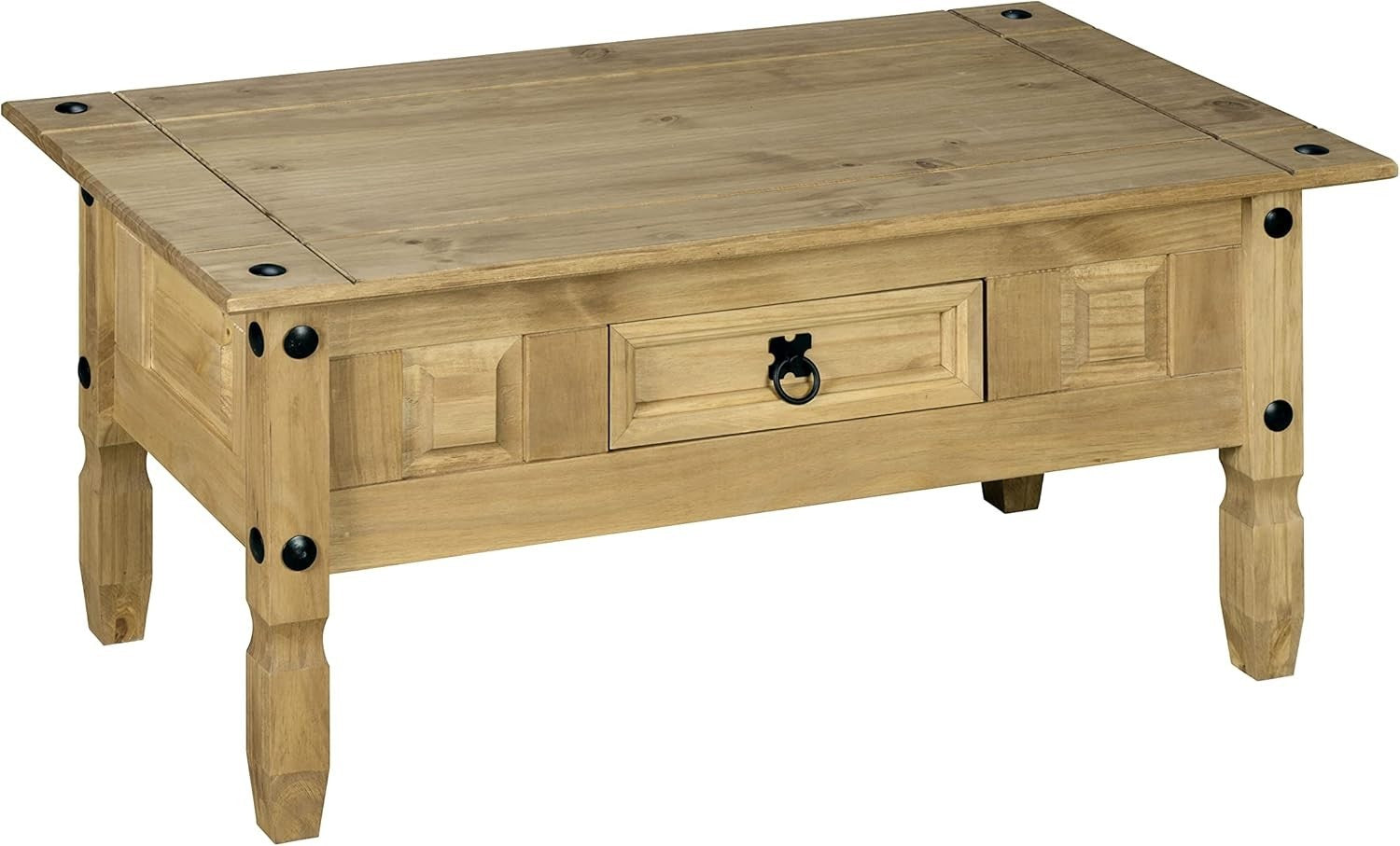 Solid Pine Coffee Table with Drawer & Wax Finish, Rectangular 95x50cm