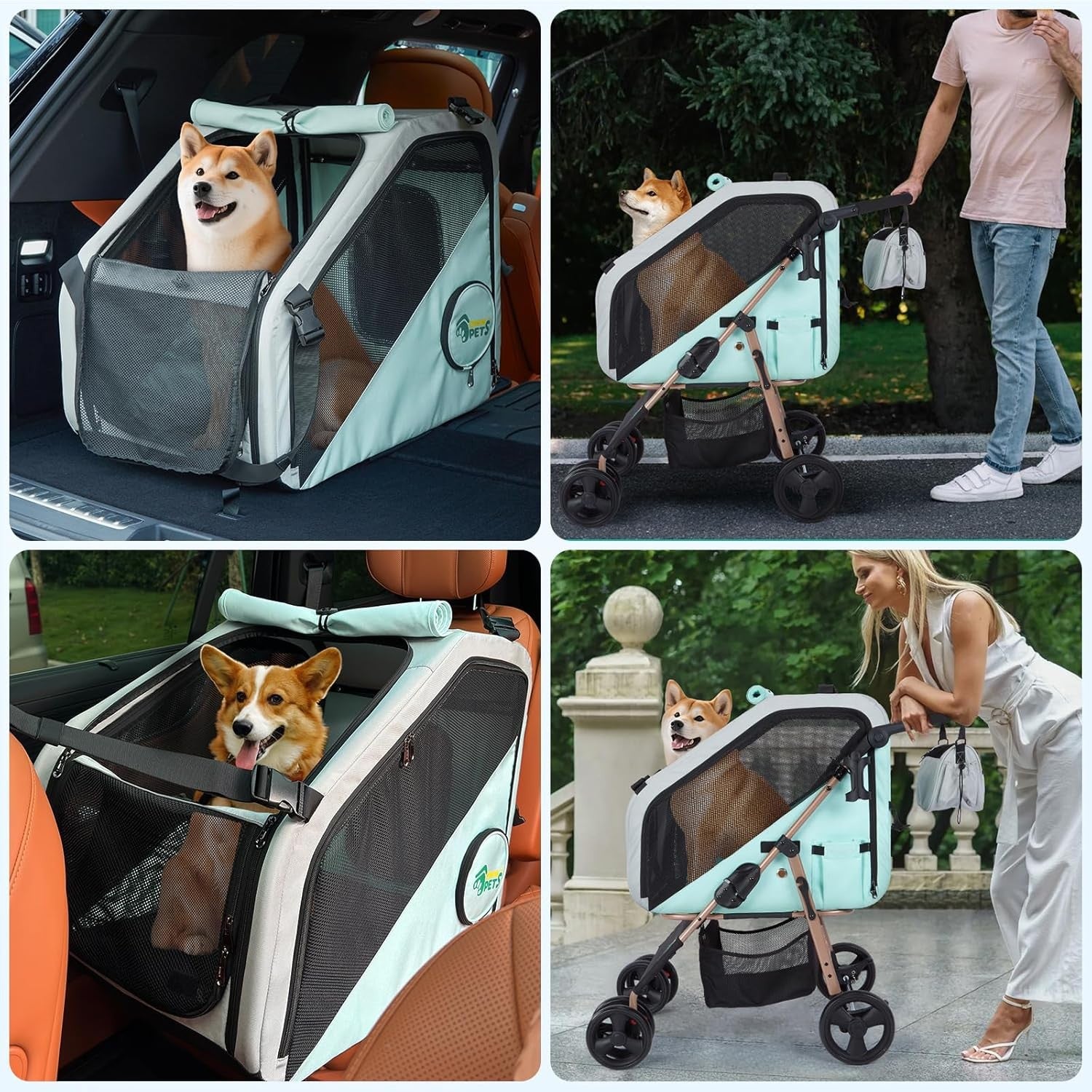 3 in 1 Pet Stroller Dog Pushchair Detachable Carrier 30kg 4 Wheel Fold