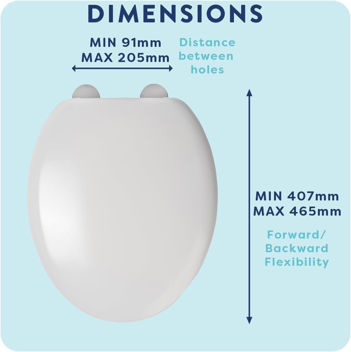 White Oval Toilet Seat Flexi-Fix Adjustable Hinges Antibacterial Durable