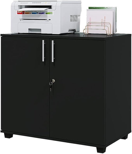 Black Wooden Office Storage Cabinet 2 Door Cupboard with Lock for Home & File