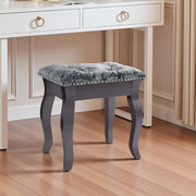 Grey Velvet Vanity Stool with Wooden Legs – Comfortable Dressing Table Chair
