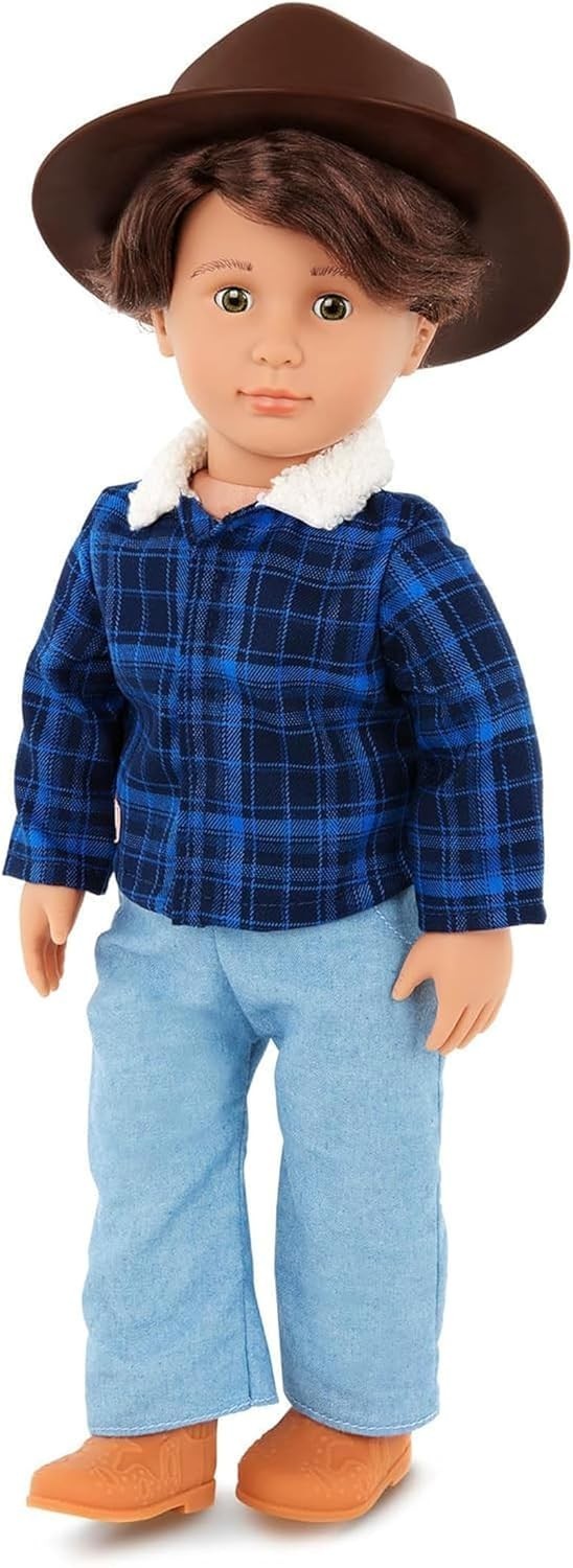 18in Boy Doll Country Western Outfit Hazel Eyes Wavy Hair Toy