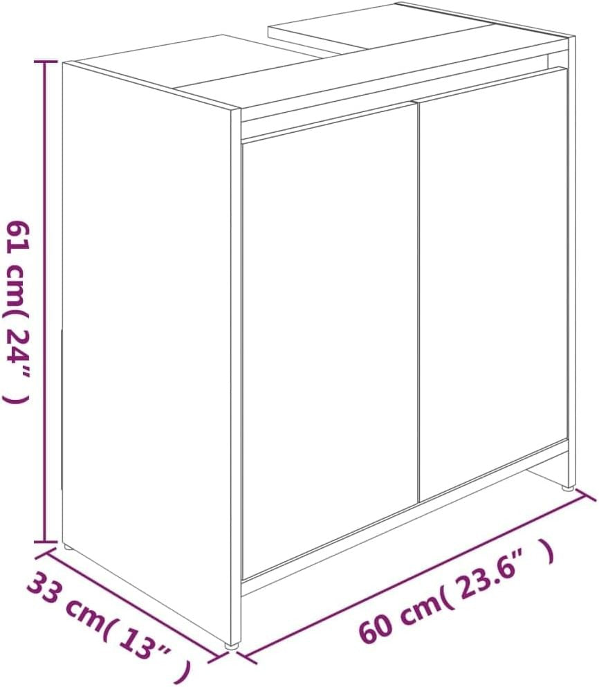 Rustic Oak Bathroom Sink Cabinet – 2 Door Under Sink Storage Unit 60x61cm