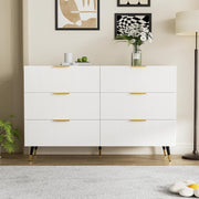 Modern White Sideboard Cabinet 6 Drawers Gold Legs Storage 120x40x77cm