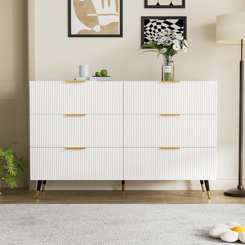 Modern White Sideboard Cabinet 6 Drawers Gold Legs Storage 120x40x77cm
