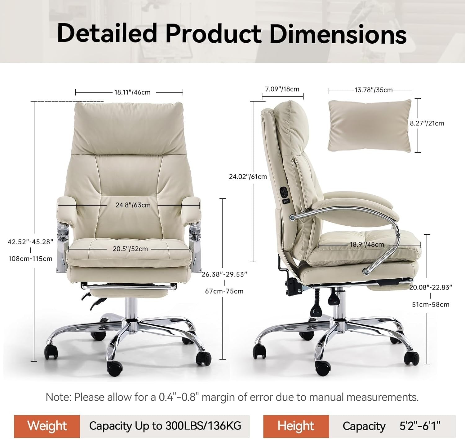 Heated Massage Office Chair Recliner Footrest Ergonomic High Back White