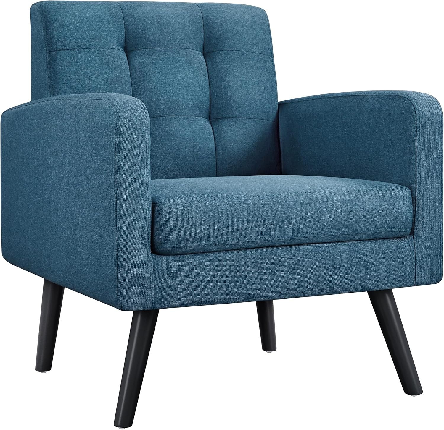 Blue Tufted Accent Chair Mid Century Armchair for Lounge or Bedroom