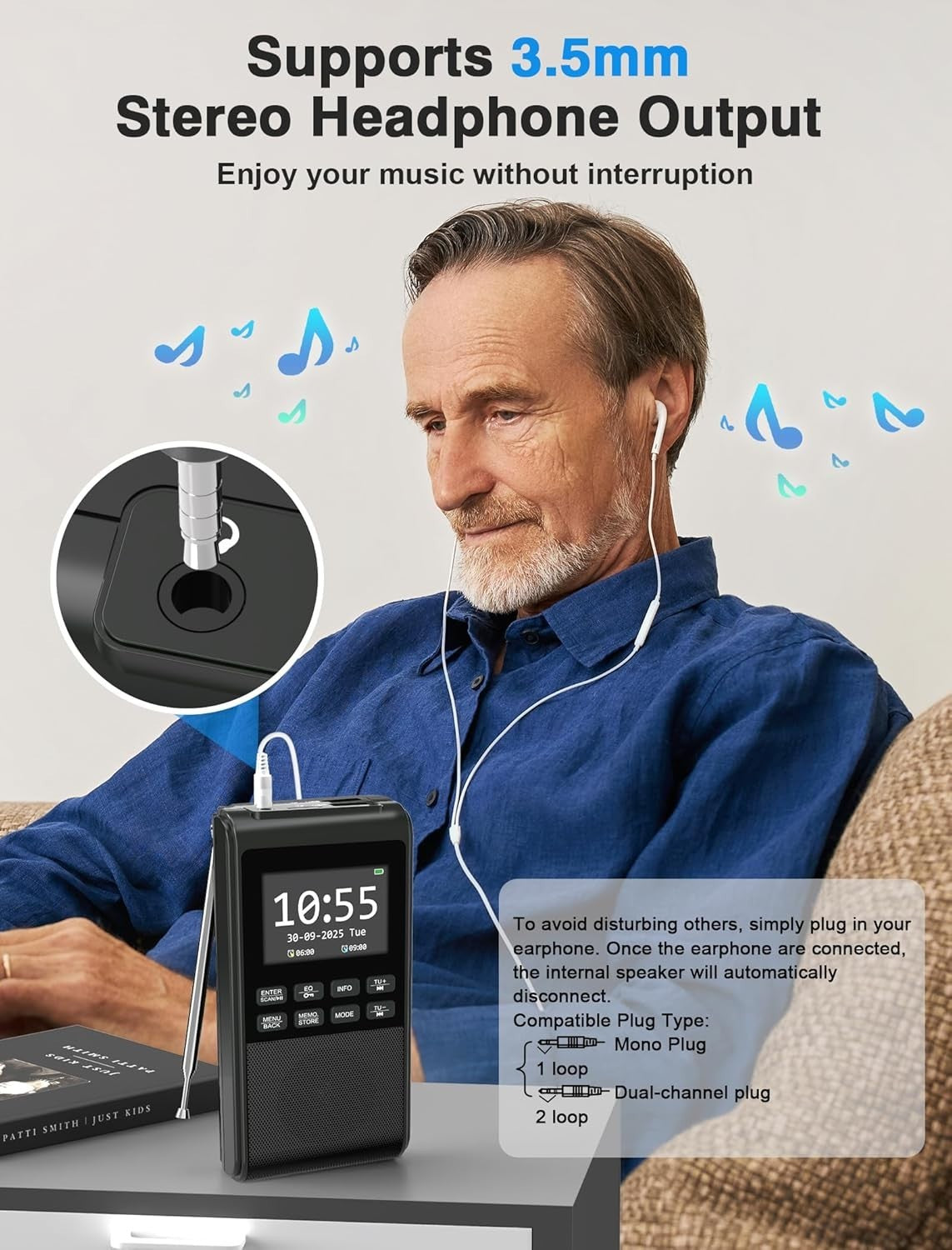 Portable DAB+/FM Radio with Bluetooth, USB/SD MP3 & Dual Alarm