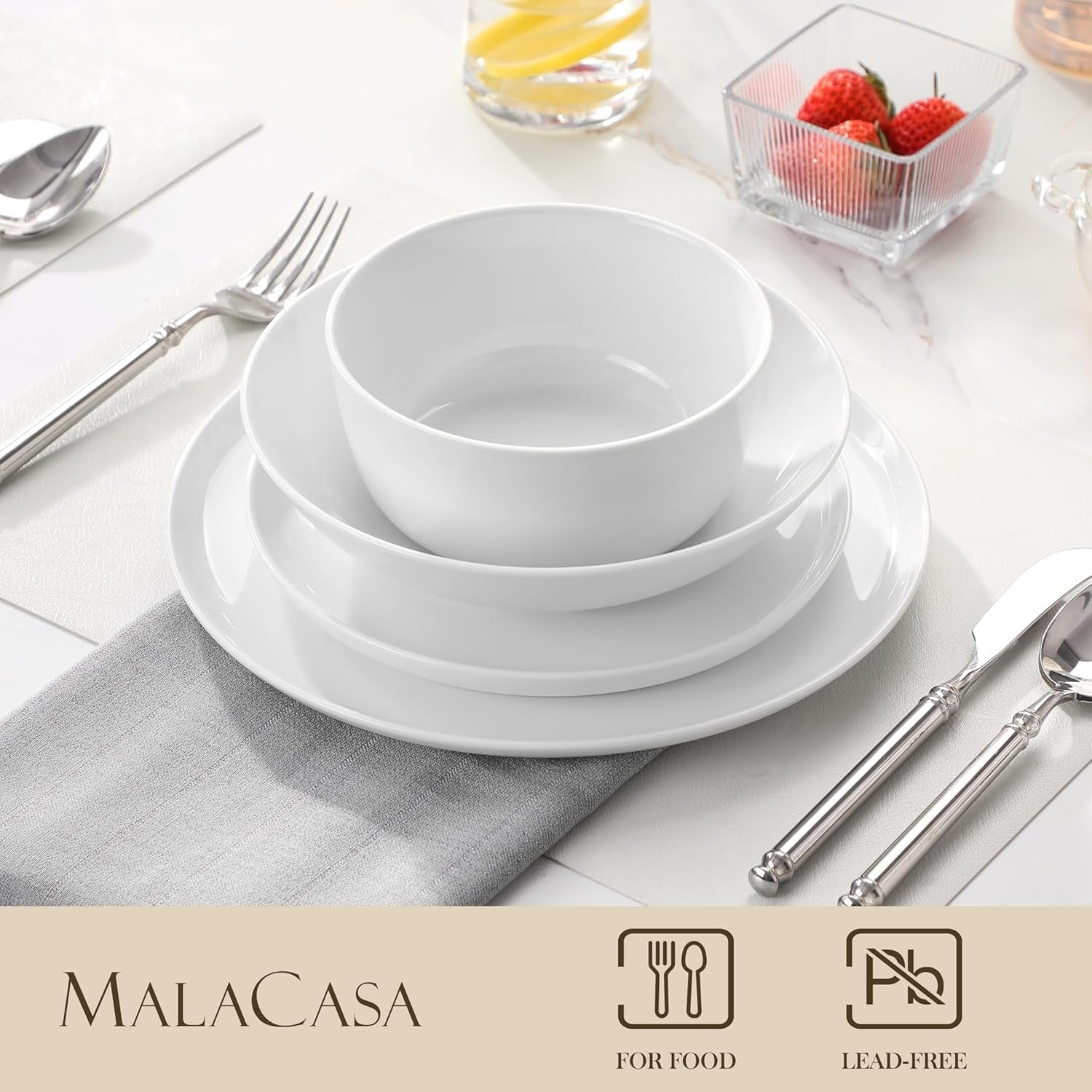 24pc Porcelain Dinnerware Set Plates Bowls Microwave Dishwasher