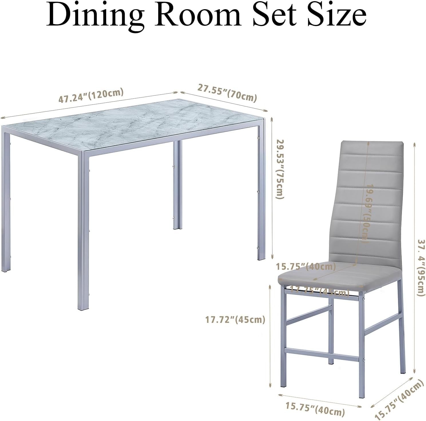 5PC Grey Marble Effect Glass Dining Set with PU Leather Chairs Compact