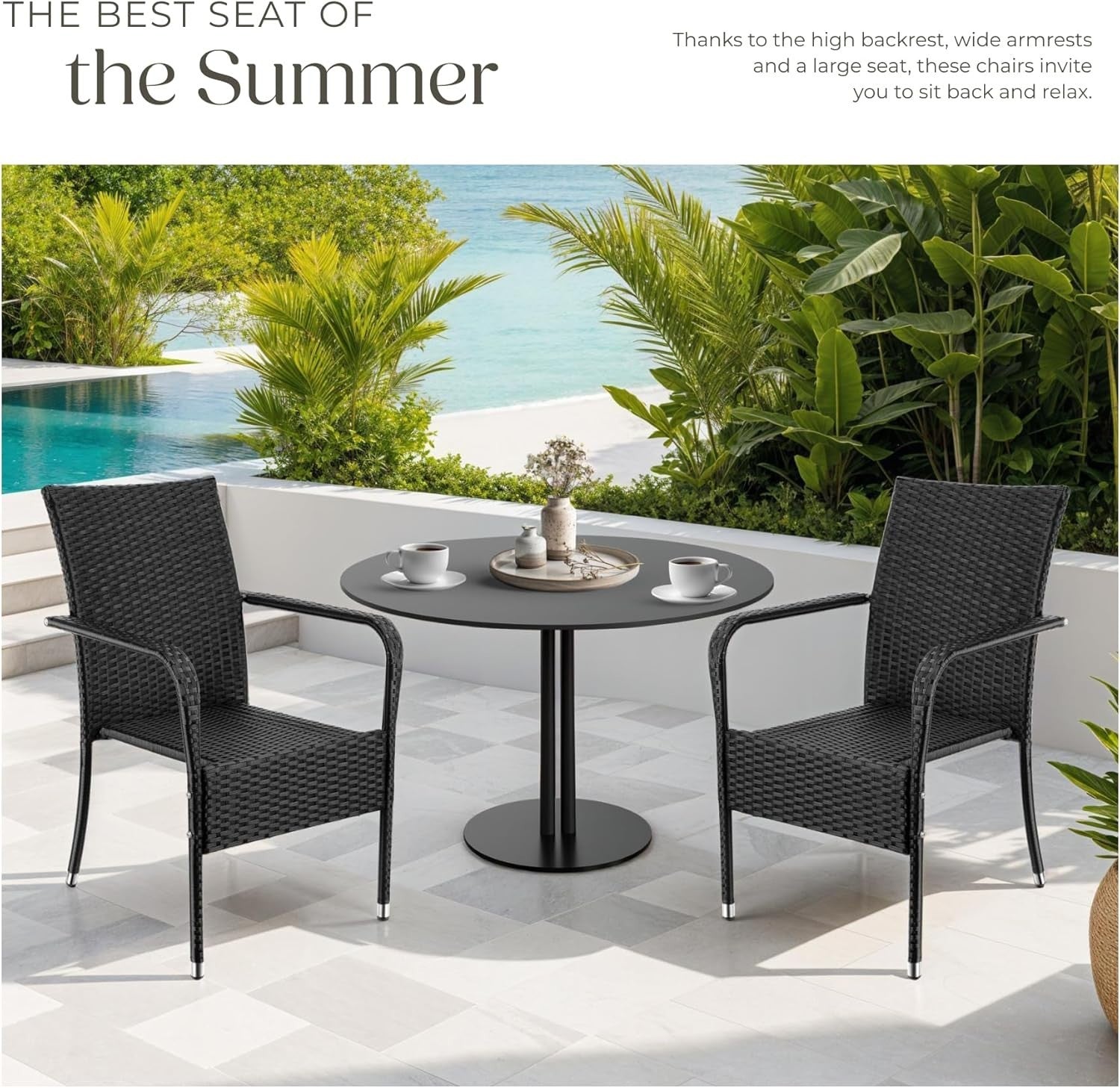 Set of 8 Stackable Rattan Garden Chairs Black Patio Balcony Outdoor Seating