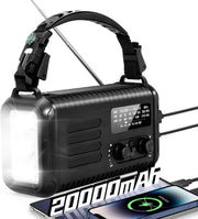 Wind Up Black Solar Emergency Radio with 20000mAh Battery, AM/FM & Flashlight