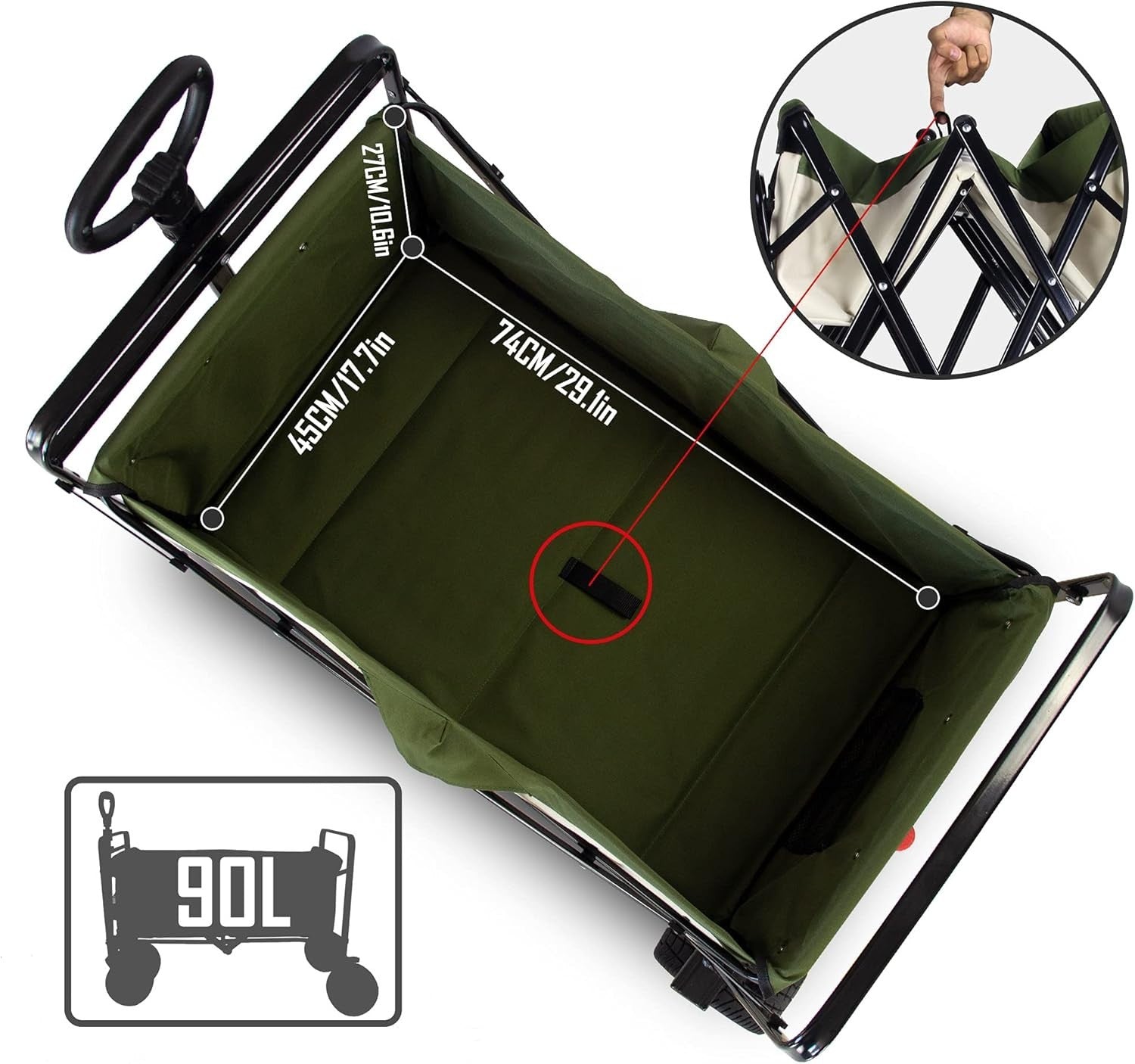 Collapsible All-Terrain Garden Wagon 90L Folding Utility Cart 265lb Capacity