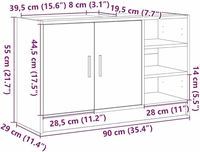 Rustic Brown Bathroom Sink Cabinet 90cm Modern Vanity Storage Unit with Shelves