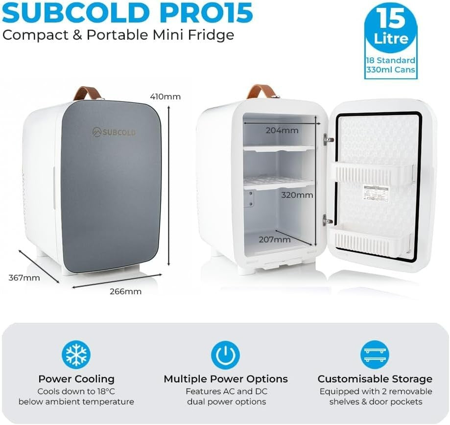 15L Mini Fridge Portable Grey AC/DC Cooler Bedroom Car Use