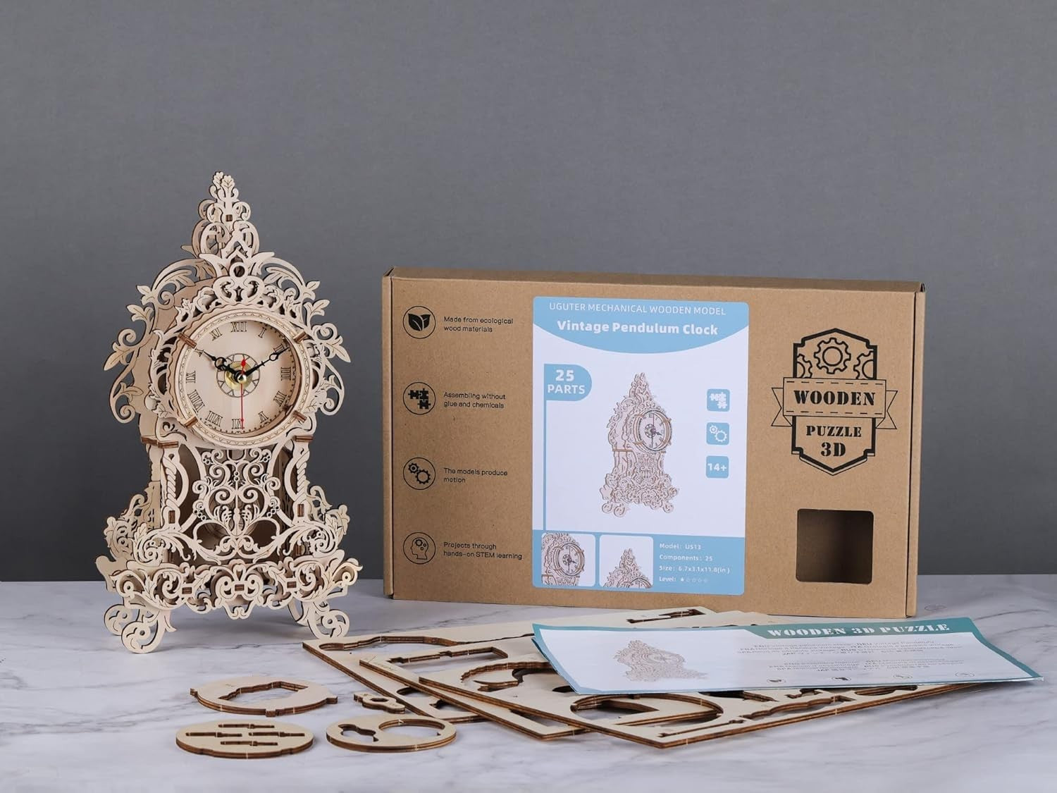 3D Wooden Pendulum Clock Puzzle DIY Kit, Creative DIY Craft Model