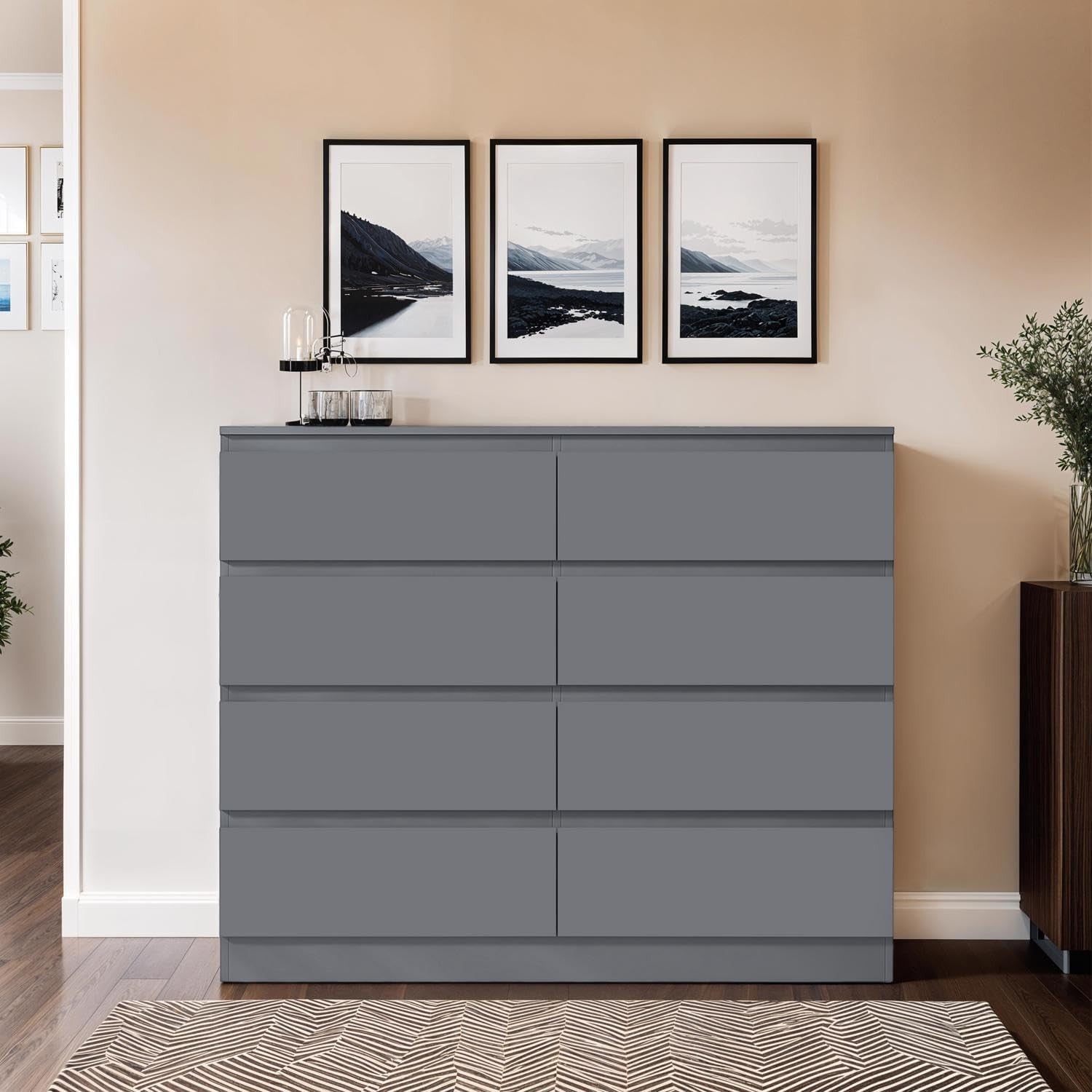 8 Drawer Chest Modern Bedroom Storage Unit Dark Grey Matt Finish XL