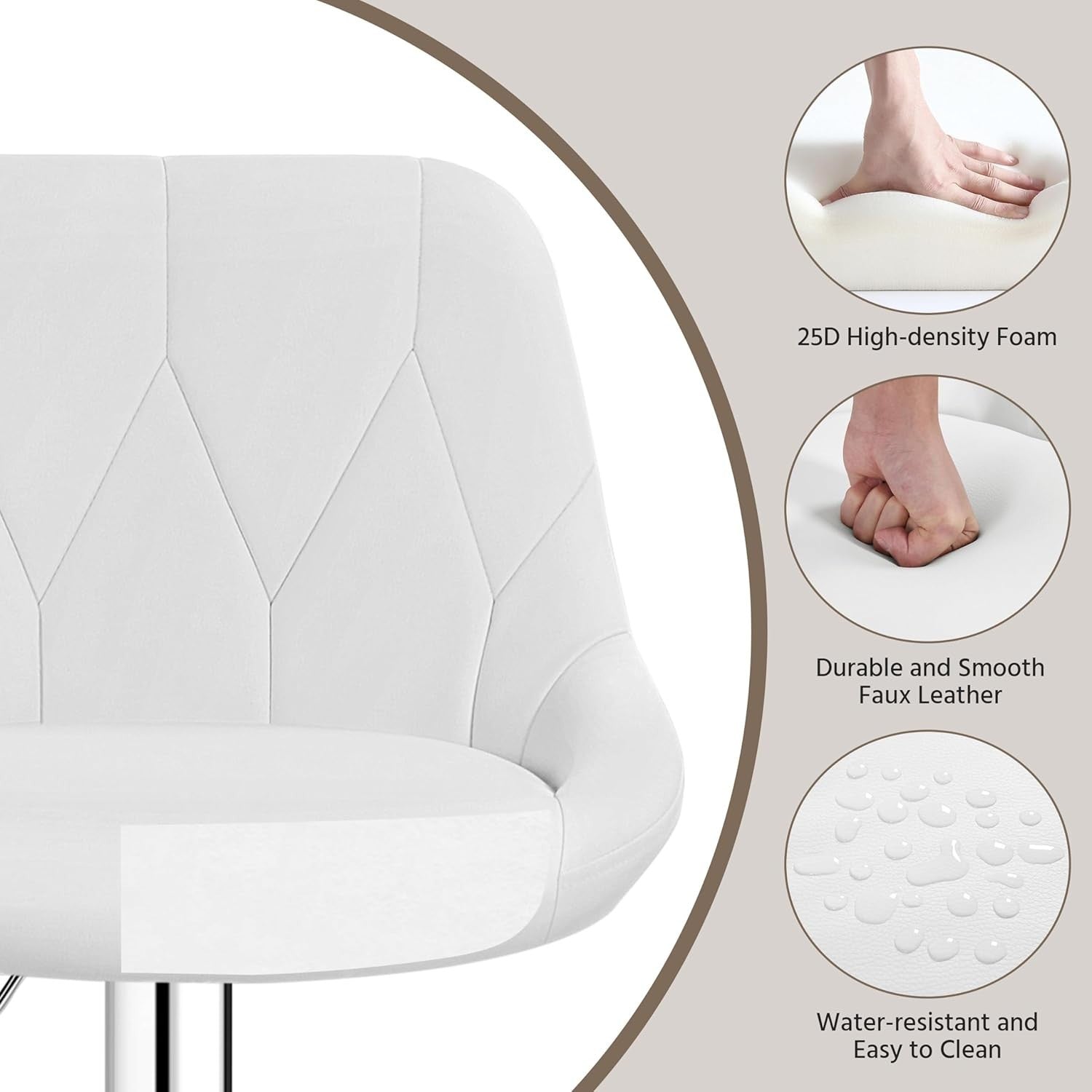 Adjustable Swivel Bar Stools with Backrest & Footrest – White