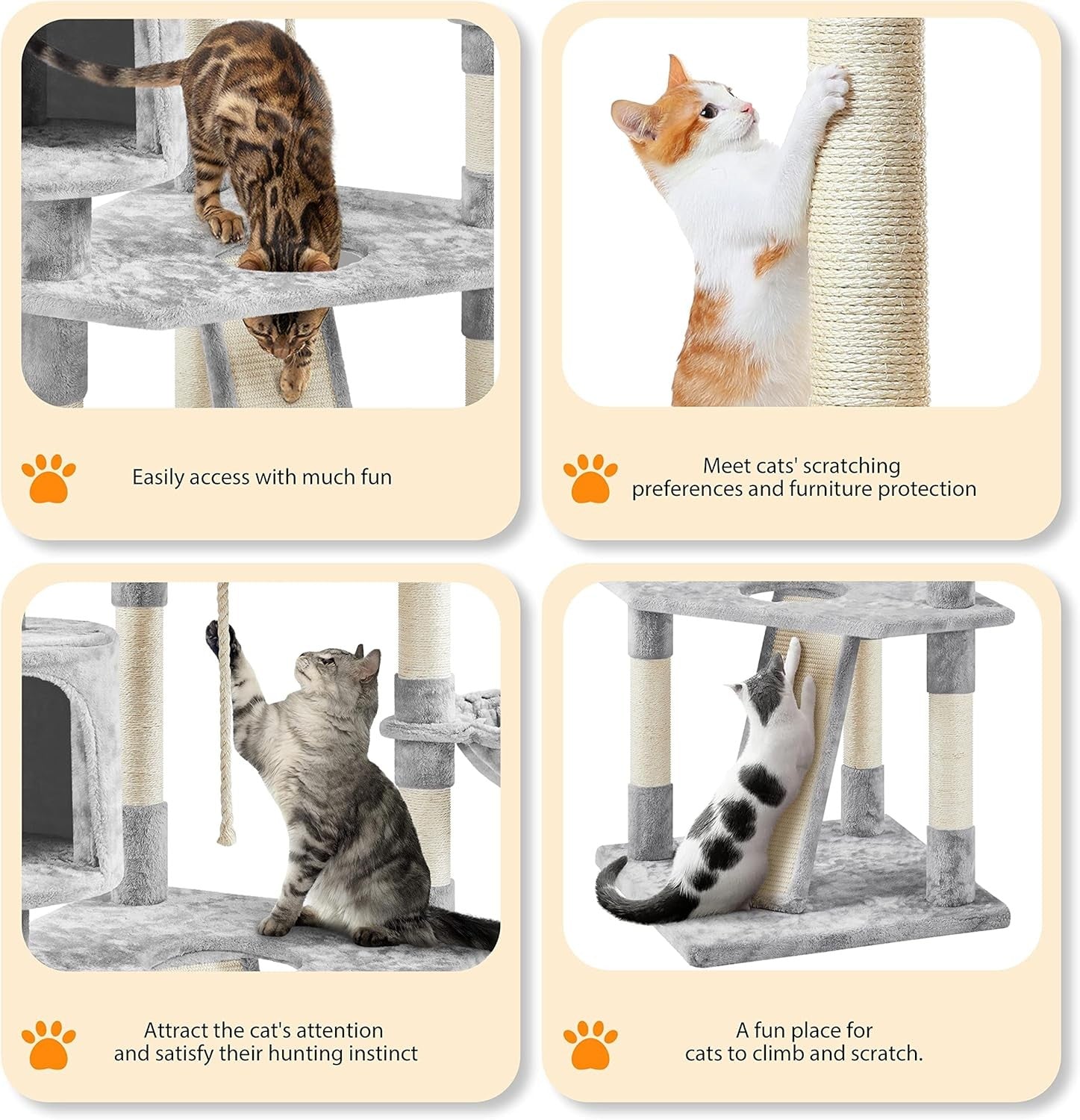200cm Tall Cat Tree Tower Multi Level Condo Scratching Posts Light Grey