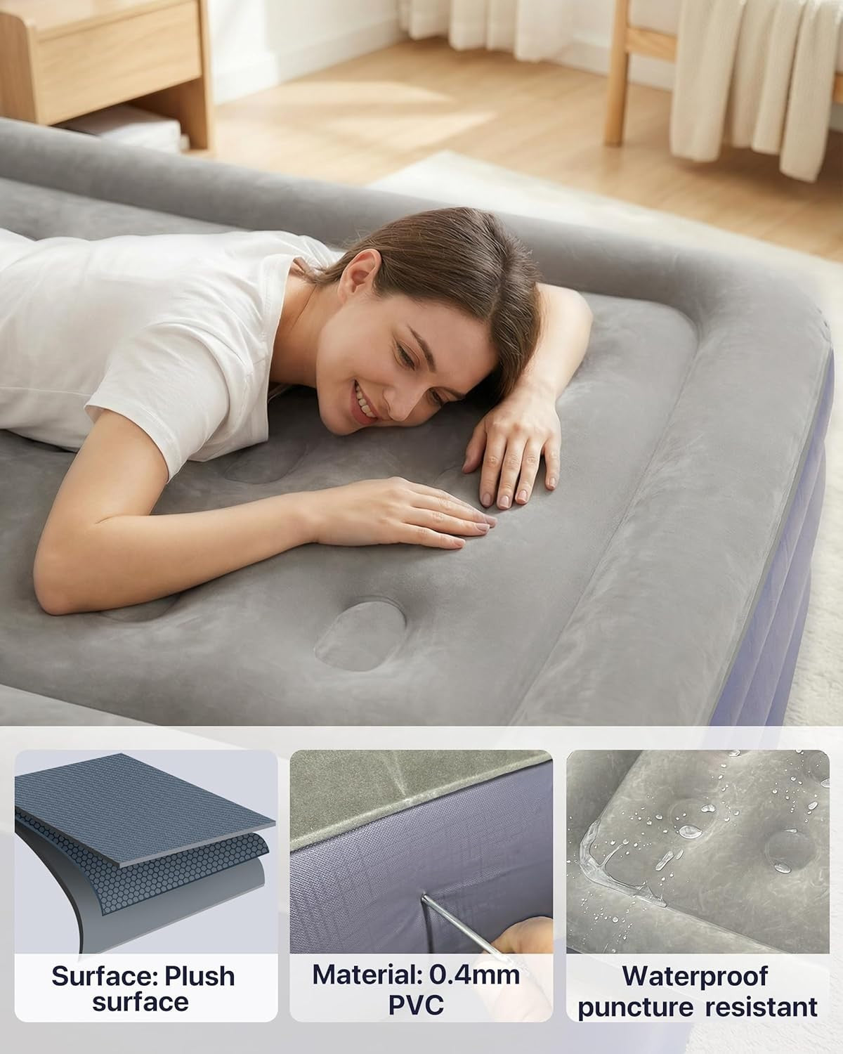 Single Twin XL Air Mattress 50cm Inflatable Bed w/ Headboard & Cup Holder
