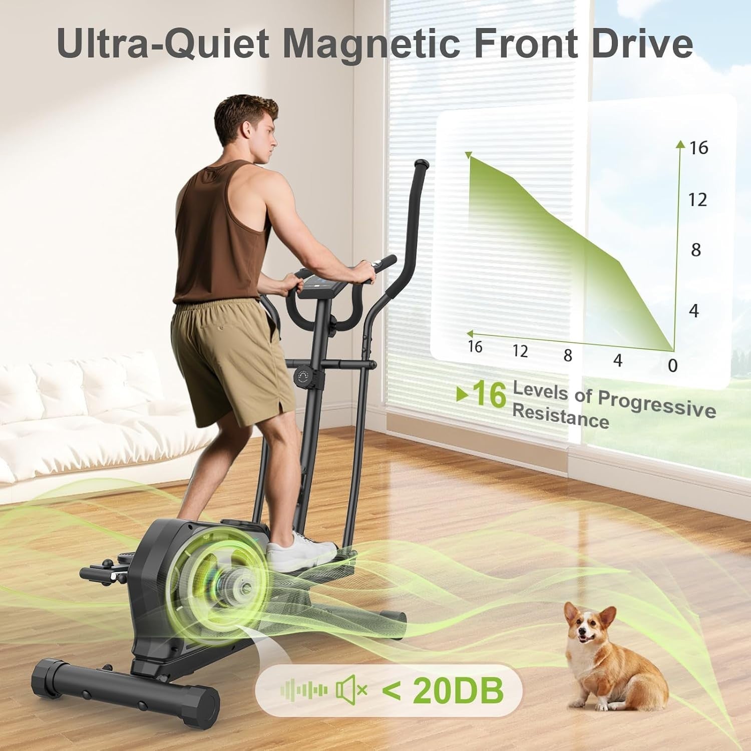 Magnetic Elliptical Cross Trainer 16-Level Quiet Home Gym Machine LCD Monitor